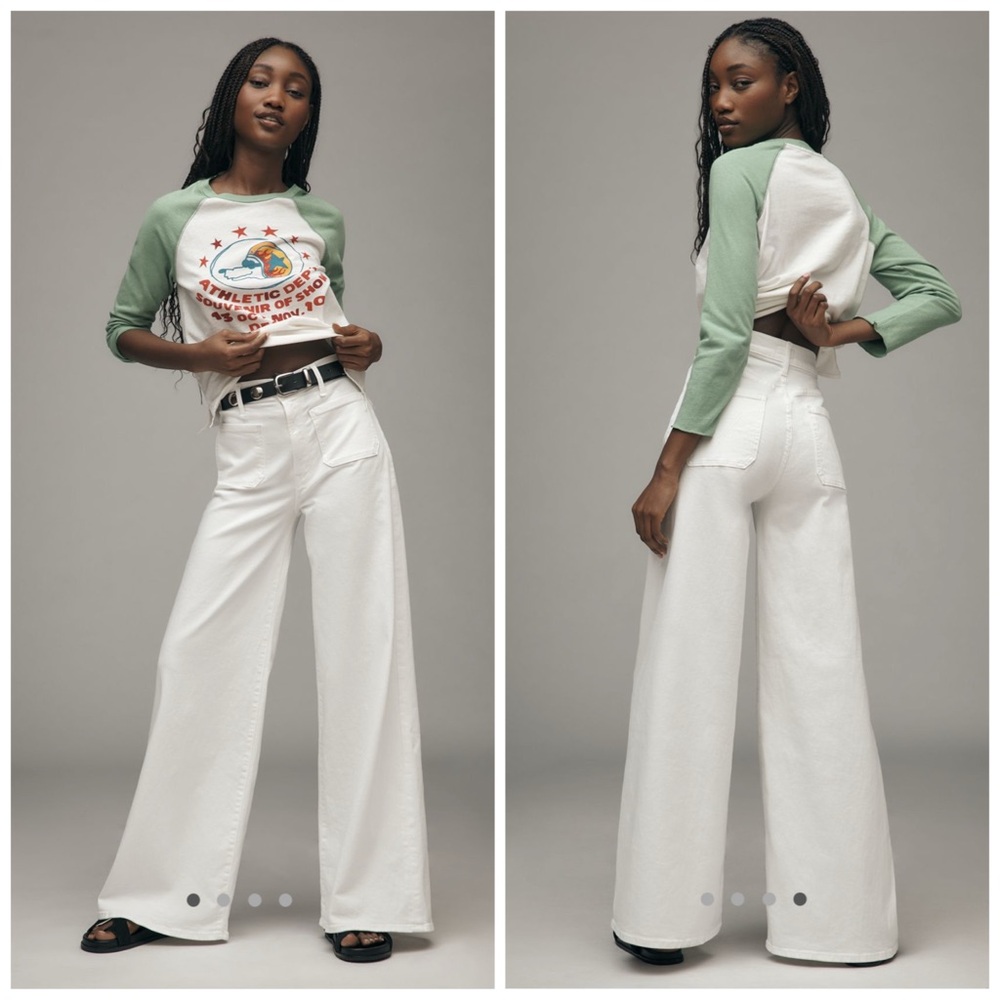 MOTHER The Undercover Sneak Patch Pocket High Rise Wide‎ Leg Jeans Size 33 White